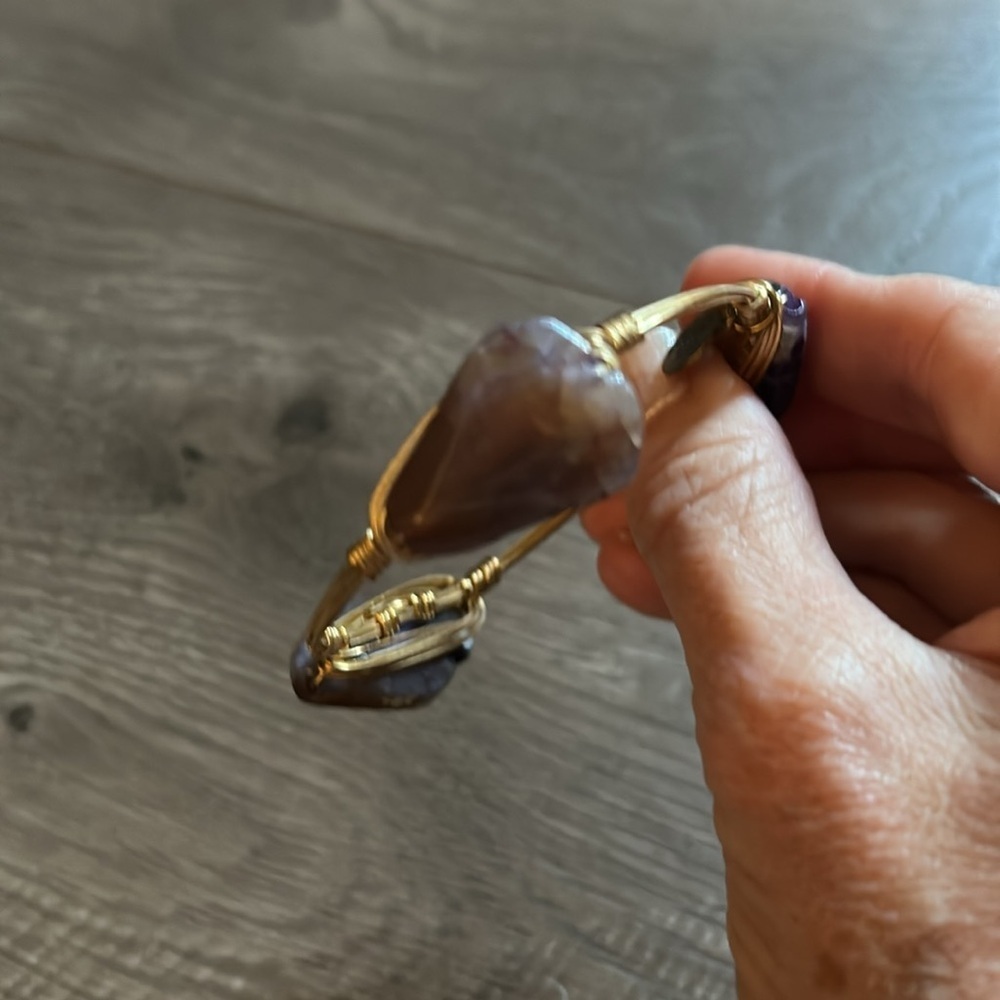 Gold Wire Wrapped Purple Stone Bangle Bracelet - Picture 3 of 5